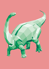 Low poly illustration with green decorative diplodocus silhouette on the beautiful abstract background