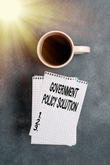 Conceptual hand writing showing Government Policy Solution. Concept meaning designed game plan...