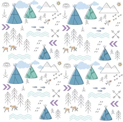 Wall murals Mountains background with a childish ethnic pattern for boys