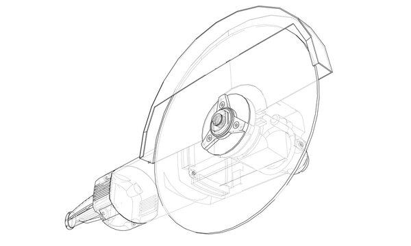 circular saw outline, black and white clip art preview