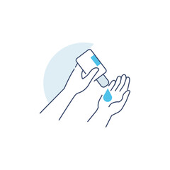 Hand washing with spirit vector stroke icon