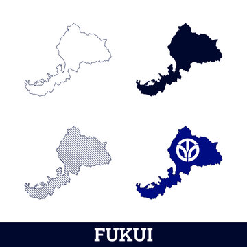 Japan State Fukui Map with flag vector