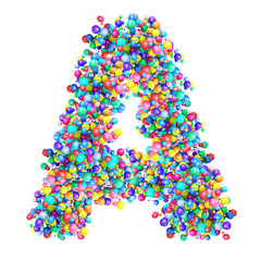 Alphabbet letters from group of multicolor balls. Letter A