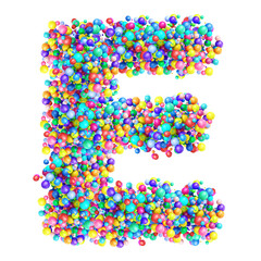 Alphabbet letters from group of multicolor balls. Letter E
