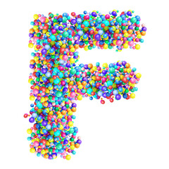 Alphabbet letters from group of multicolor balls. Letter F