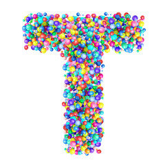 Alphabbet letters from group of multicolor balls. Letter T