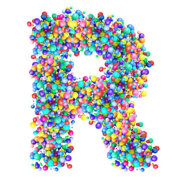 Alphabbet letters from group of multicolor balls. Letter R