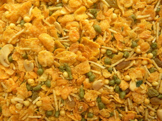 Indian spicy snack Namkeen mixture with fried cornflakes 
