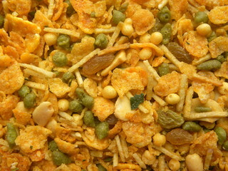 Indian spicy snack Namkeen mixture with fried cornflakes 