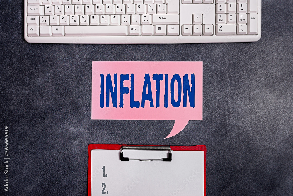 Poster text sign showing inflation. business photo text general price rise and a decrease in the value of m
