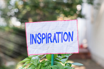 Conceptual hand writing showing Inspiration. Concept meaning process of being mentally encouraged...