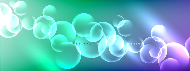 Vector abstract background liquid bubble circles on fluid gradient with shadows and light effects. Shiny design templates for text