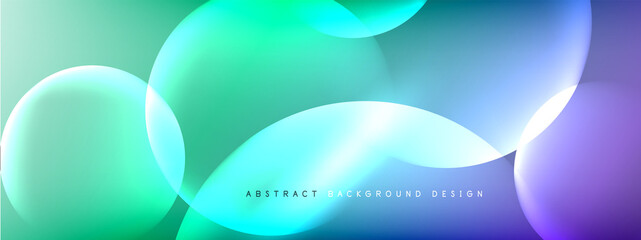 Vector abstract background liquid bubble circles on fluid gradient with shadows and light effects. Shiny design templates for text
