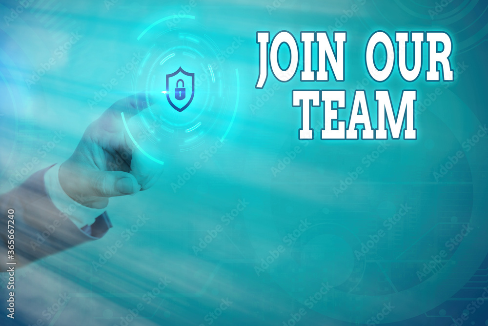 Poster conceptual hand writing showing join our team. concept meaning inviting someone into your local comp