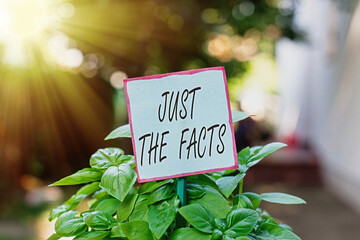 Handwriting text Just The Facts. Conceptual photo to have the correct information about the exact...