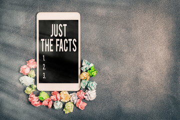 Text sign showing Just The Facts. Business photo showcasing to have the correct information about...