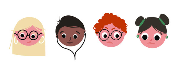 Pupils. Children's faces. Children's faces have different emotions. Vector illustration.