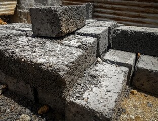 Indian bricks used for construction are made from the mixture of cement ,sand and gravel kept on...