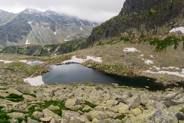 Fototapeta na wymiar lake in mountains.The High Tatras Mountains (Vysoké Tatry, Tatry Wysokie, Magas-Tátra), cloudy day