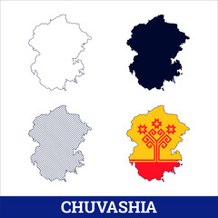Russian State Chuvashia Map with flag vector