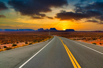 long road in the monument valley