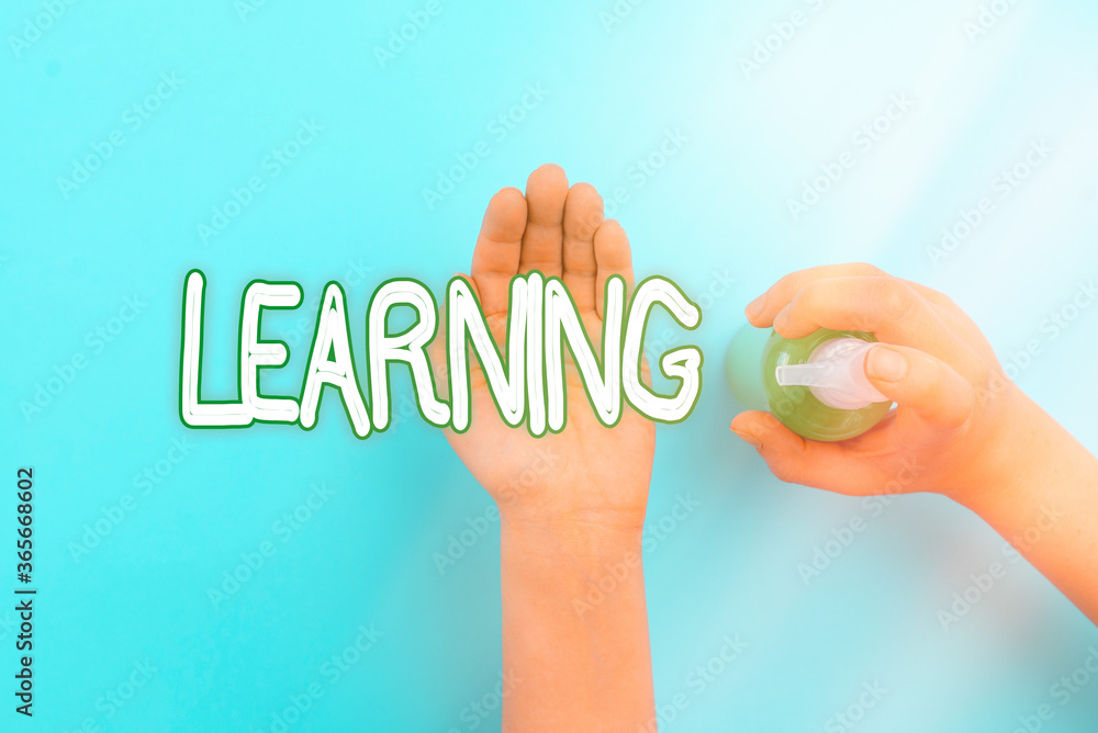 Poster handwriting text learning. conceptual photo awareness or skills learned through training research or