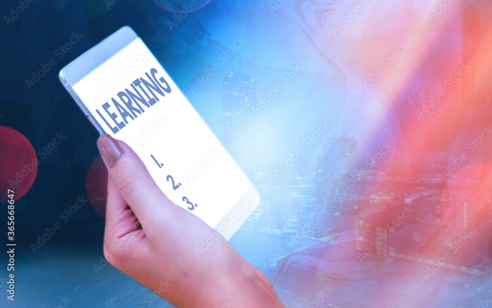 Poster handwriting text learning. conceptual photo awareness or skills learned through training research or