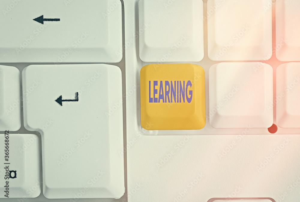 Poster writing note showing learning. business concept for awareness or skills learned through training res