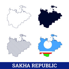 Russian State Sakha Republic Map with flag vector