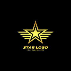 Gold Star Logo Vector in elegant Style with Black Background