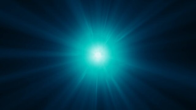 Blue rays of light flare outwards, making a sun-like effect against a dark background.