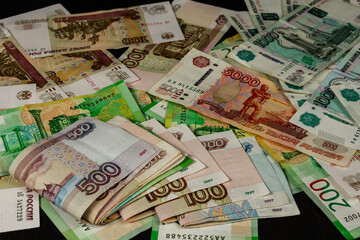 russian money paper rubles lying on the table