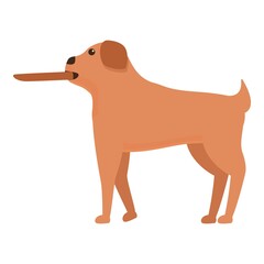 Dog with wood stick icon. Cartoon of dog with wood stick vector icon for web design isolated on white background