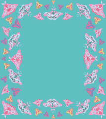 Moths vector rectangle frame for text in pastel colors