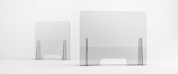 Sneeze guards, social distancing barriers and shields. Transparent Acrylic Display.