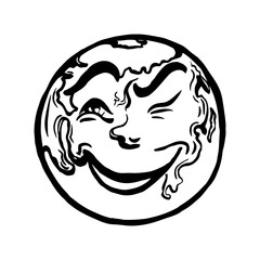 Cartoon globe Earth face with winking emotion vector illustration