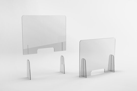 Sneeze Guards, Social Distancing Barriers And Shields. Transparent Acrylic Display.