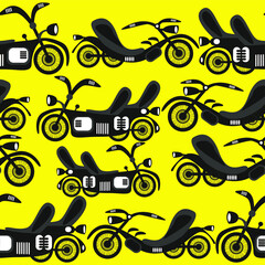 Seamless vector pattern of vintage motorcycles on a yellow background.  - 365672086