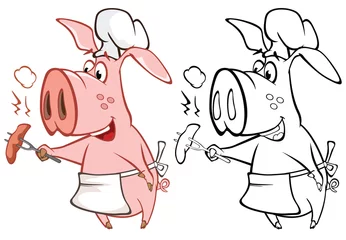 Küchenrückwand glas motiv Vektor-Illustration eines niedlichen Cartoon-Charakter-Schweins für Sie Design und Computerspiel. Malbuch-Umriss-Set © liusa