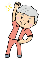 おばあさん02_05（やる気いっぱいで体操をするおばあさん）