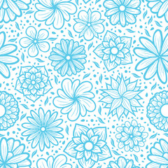 Hand Drawn Flowers Line Art Illustration in a Seamless Pattern