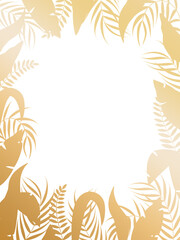 Invitation with gold leaf pattern on white background. Golden leaf texture