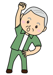 おじいさんポーズ01_02（少し驚いて体操をするおじいさん）