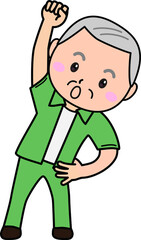Obraz premium おじいさんポーズ01_02（少し驚いて体操をするおじいさん）
