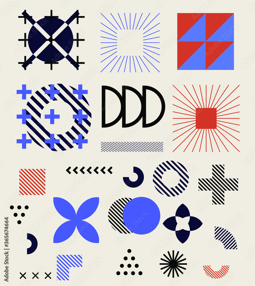 Poster minimal artwork with shapes and figures. neo-memphis mid century modern composition of simple bold f