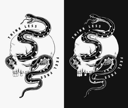 Vector skull and snake illustration for t-shirt prints, posters and other uses.