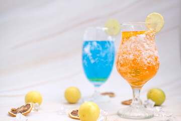 Cool drinks margarita cocktail on wood table, space for text
