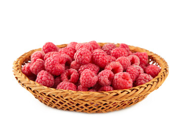 Fresh red raspberries isolated on white background