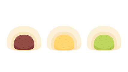 Red bean bun vector. wallpaper. free space for text. Cream bun and Green tea. Steamed Bun vector.