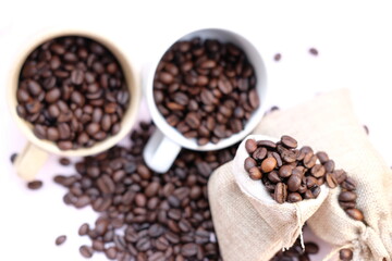 coffee beans and cup